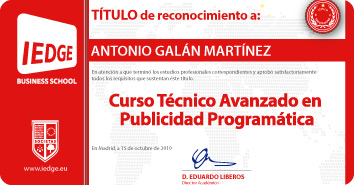Certificación del Curso Técnico Avanzado en Publicidad Programática de Antonio Galán Martínez