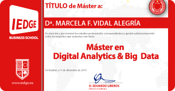 Certificación del Máster en Digital Analytics & Big Data de Marcela Vidal Alegría