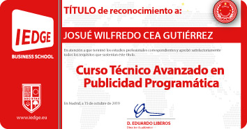 Certificación del Curso Técnico Avanzado en Publicidad Programática de Josué Wilfredo Cea Gutiérrez