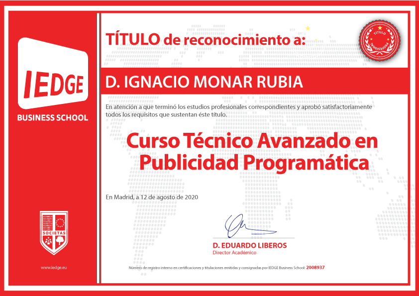 IEDGE Business School I Certificación de Ignacio Monar Rubia