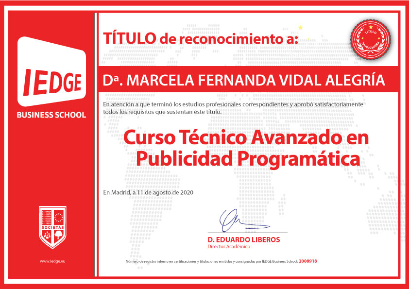 IEDGE Business School I Certificación de Marcela Fernanda Vidal Alegría